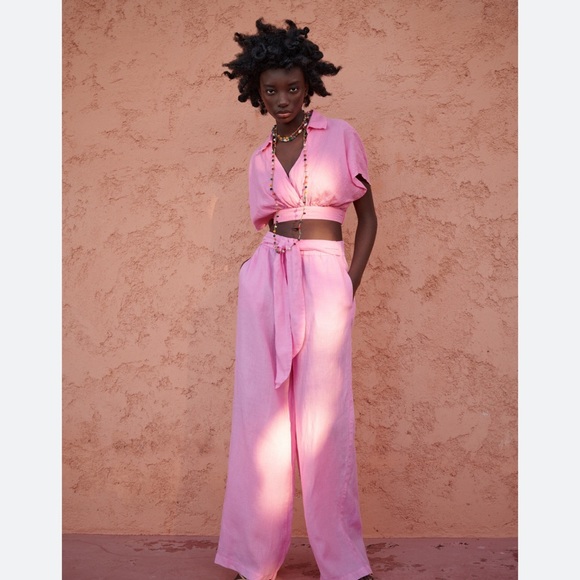 Zara Linen Pants Pink - Picture 4 of 9